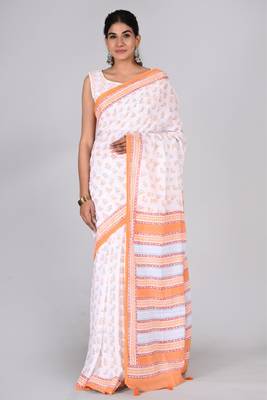 Shivanya handicrafts hand block printed women mulmul cotton sarees for women attach blouse piece sh-1613 1