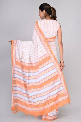 Shivanya handicrafts hand block printed women mulmul cotton sarees for women attach blouse piece sh-1613 2