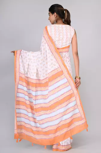 Shivanya handicrafts hand block printed women mulmul cotton sarees for women attach blouse piece sh-1613