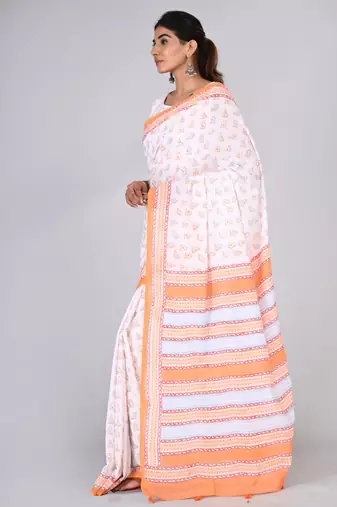 Shivanya handicrafts hand block printed women mulmul cotton sarees for women attach blouse piece sh-1613