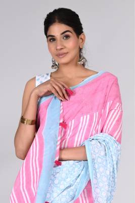 Shivanya handicrafts hand block printed women mulmul cotton sarees for women attach blouse piece sh-1614 3