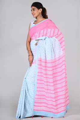 Shivanya handicrafts hand block printed women mulmul cotton sarees for women attach blouse piece sh-1614 4