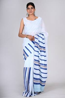 Shivanya handicrafts hand block printed women mulmul cotton sarees for women attach blouse piece sh-1615 1