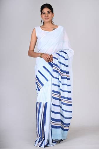 Shivanya handicrafts hand block printed women mulmul cotton sarees for women attach blouse piece sh-1615