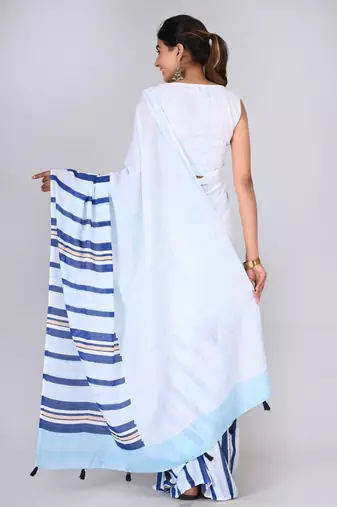 Shivanya handicrafts hand block printed women mulmul cotton sarees for women attach blouse piece sh-1615