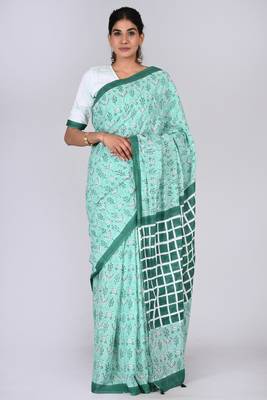 Shivanya handicrafts hand block printed women mulmul cotton sarees for women attach blouse piece sh-1616 1