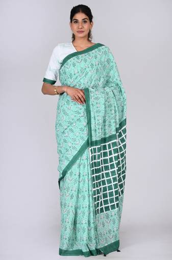 Shivanya handicrafts hand block printed women mulmul cotton sarees for women attach blouse piece sh-1616