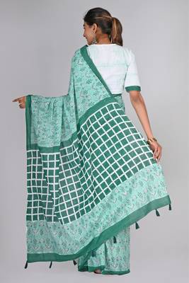 Shivanya handicrafts hand block printed women mulmul cotton sarees for women attach blouse piece sh-1616 2
