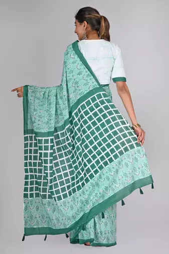 Shivanya handicrafts hand block printed women mulmul cotton sarees for women attach blouse piece sh-1616
