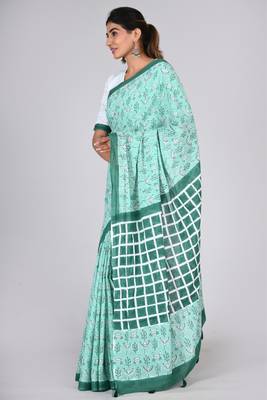 Shivanya handicrafts hand block printed women mulmul cotton sarees for women attach blouse piece sh-1616 3
