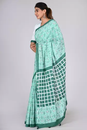 Shivanya handicrafts hand block printed women mulmul cotton sarees for women attach blouse piece sh-1616
