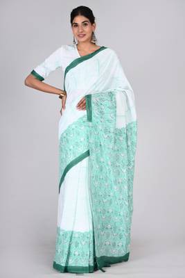 Shivanya handicrafts hand block printed women mulmul cotton sarees for women attach blouse piece sh-1617 1