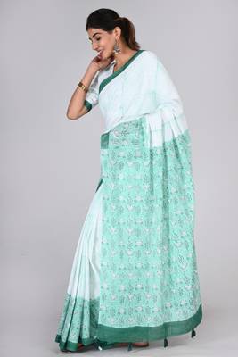 Shivanya handicrafts hand block printed women mulmul cotton sarees for women attach blouse piece sh-1617 3