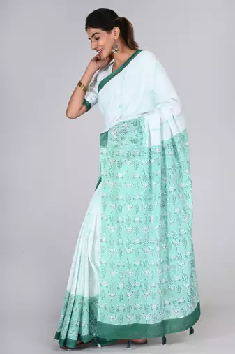 Shivanya handicrafts hand block printed women mulmul cotton sarees for women attach blouse piece sh-1617