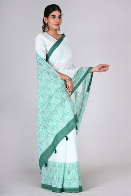 Shivanya handicrafts hand block printed women mulmul cotton sarees for women attach blouse piece sh-1617 4