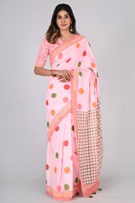 Shivanya handicrafts hand block printed women mulmul cotton sarees for women attach blouse piece sh-1618 1