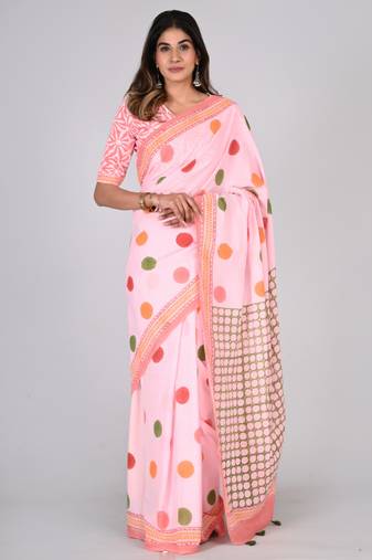 Shivanya handicrafts hand block printed women mulmul cotton sarees for women attach blouse piece sh-1618