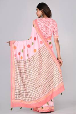 Shivanya handicrafts hand block printed women mulmul cotton sarees for women attach blouse piece sh-1618 2