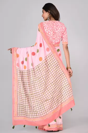 Shivanya handicrafts hand block printed women mulmul cotton sarees for women attach blouse piece sh-1618