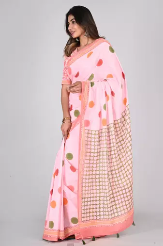 Shivanya handicrafts hand block printed women mulmul cotton sarees for women attach blouse piece sh-1618