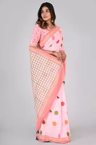 Shivanya handicrafts hand block printed women mulmul cotton sarees for women attach blouse piece sh-1618
