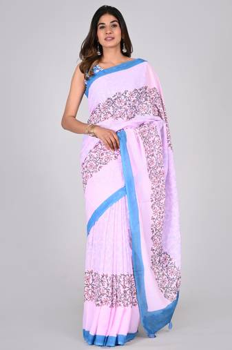 Shivanya handicrafts hand block printed women mulmul cotton sarees for women attach blouse piece sh-1619