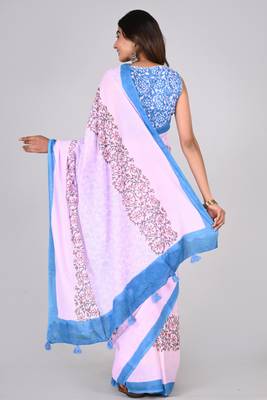 Shivanya handicrafts hand block printed women mulmul cotton sarees for women attach blouse piece sh-1619 2