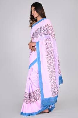 Shivanya handicrafts hand block printed women mulmul cotton sarees for women attach blouse piece sh-1619 3