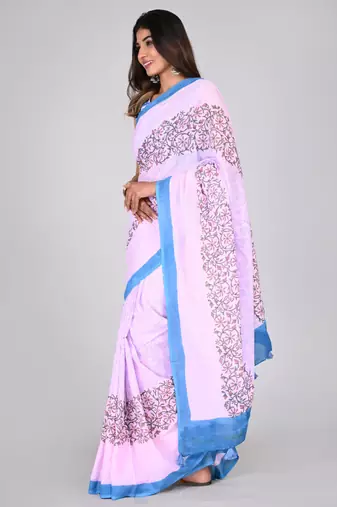 Shivanya handicrafts hand block printed women mulmul cotton sarees for women attach blouse piece sh-1619