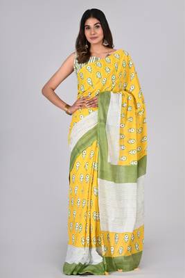 Shivanya handicrafts hand block printed women mulmul cotton sarees for women attach blouse piece sh-1620 1