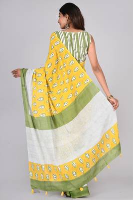 Shivanya handicrafts hand block printed women mulmul cotton sarees for women attach blouse piece sh-1620 2