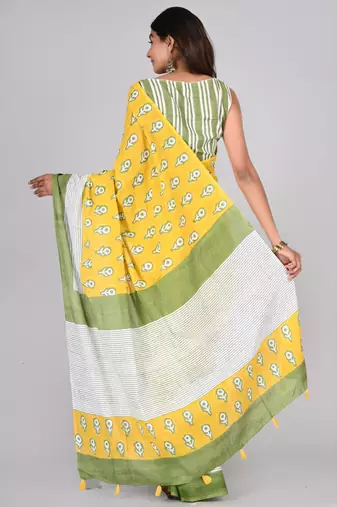 Shivanya handicrafts hand block printed women mulmul cotton sarees for women attach blouse piece sh-1620