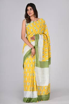 Shivanya handicrafts hand block printed women mulmul cotton sarees for women attach blouse piece sh-1620 3