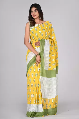 Shivanya handicrafts hand block printed women mulmul cotton sarees for women attach blouse piece sh-1620