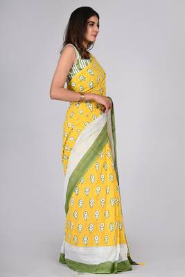 Shivanya handicrafts hand block printed women mulmul cotton sarees for women attach blouse piece sh-1620 4