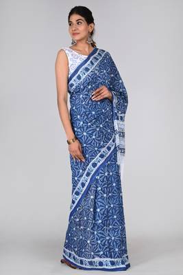Shivanya handicrafts hand block printed women mulmul cotton sarees for women attach blouse piece sh-1606 5