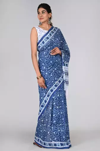 Shivanya handicrafts hand block printed women mulmul cotton sarees for women attach blouse piece sh-1606
