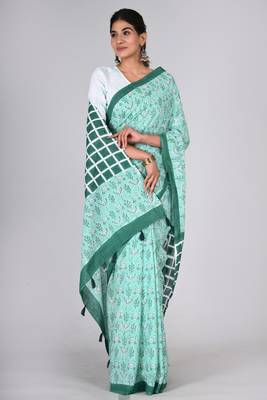 Shivanya handicrafts hand block printed women mulmul cotton sarees for women attach blouse piece sh-1616 5