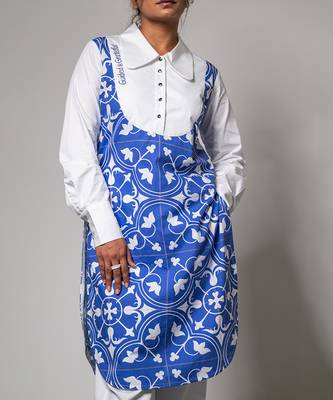 White & blue printed collared kurta set 4