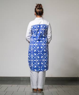 White & blue printed collared kurta set 5