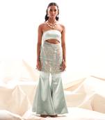 Blue silk embroidery pearl straight kurta set