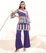 Blue silk embroidery floral kurta set