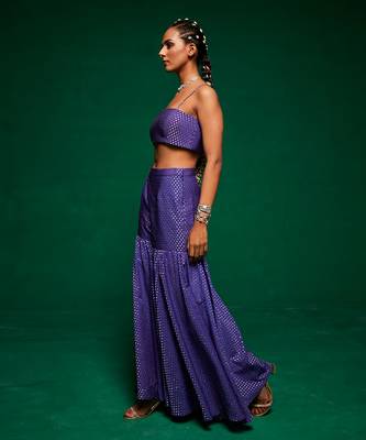 Blue organza embroidery jacket kurta and sharara set 5