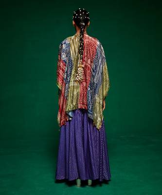Purple chanderi printed abstract cape open sharara set 5