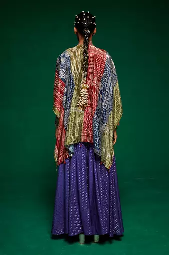Purple chanderi printed abstract cape open sharara set