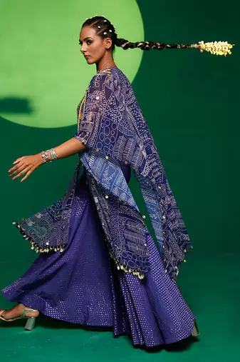 Purple georgette printed sharara set