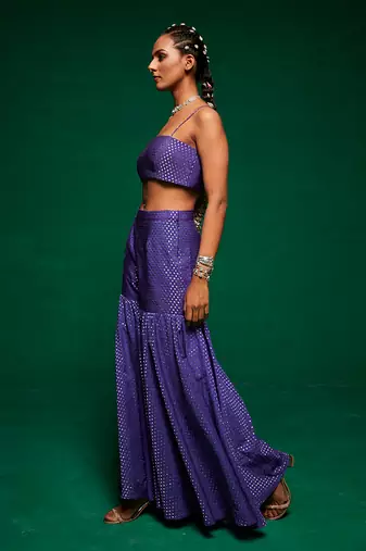 Purple georgette printed sharara set