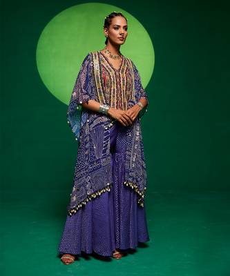 Purple muslin printed geometric sharara set 1