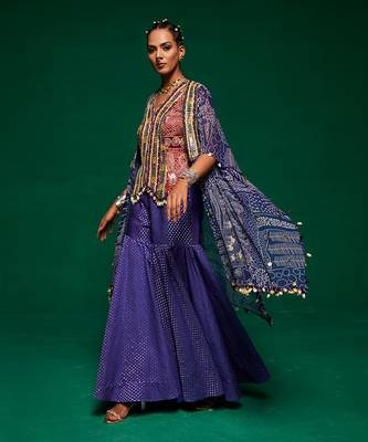 Purple muslin printed geometric sharara set 2