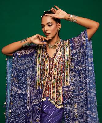 Purple muslin printed geometric sharara set 3